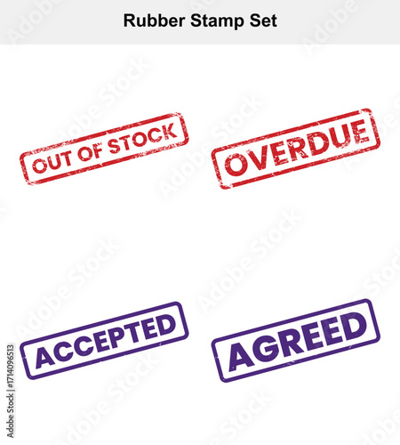 Grunge Rubber Stamp Set with Out of Stock, Overdue, Accepted, Agreed on White