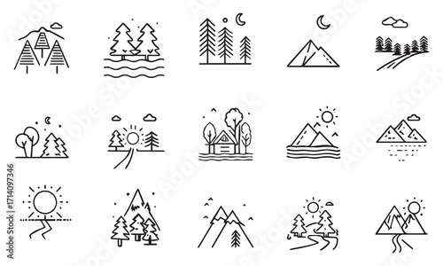 Nature and Farming Icons – Agriculture, Landscape, Eco-Friendly, and Rural Lifestyle Vector Set