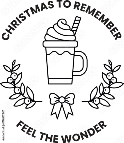 A black and white image of a cup of hot chocolate with a straw in it