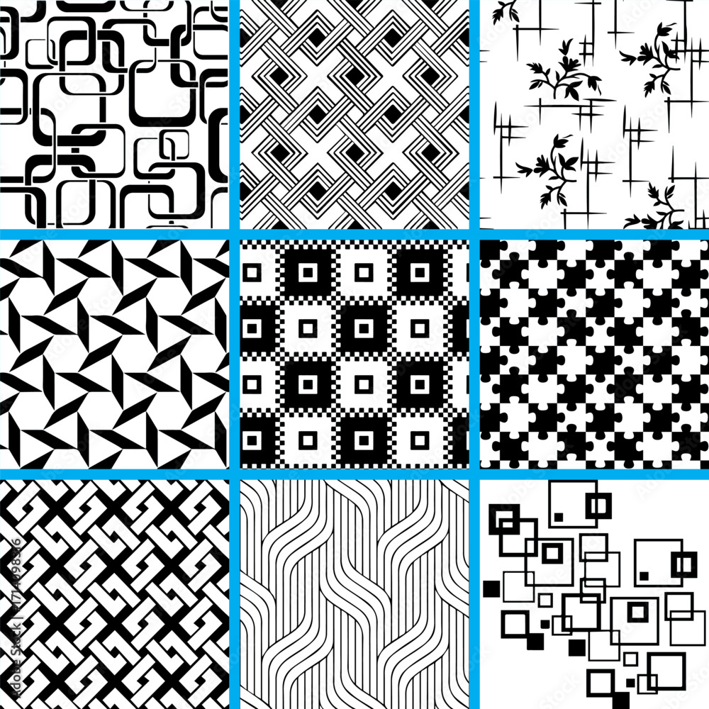 Collection of striped seamless geometric patterns.