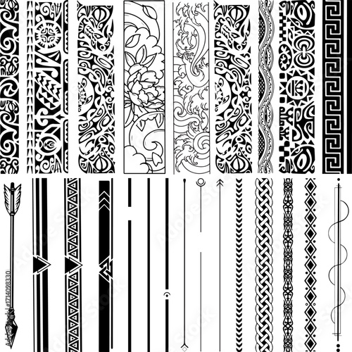 Trending vector set of 30 templates for laser cut. Elegant modern design with abstract geometric patterns, floral ornaments. Stencils for CNC cutting of wood, paper, metal, plastic. Aspect ratio 