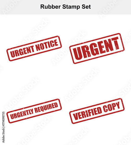 Red Ink Rubber Stamp Set Featuring Urgent Notice, Verified Copy & Urgently Required