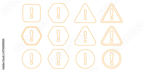 Set of danger triangle vector icon on isolated transparent background, caution, warning icon, exclamation marks, attention, error.