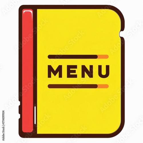 A vibrant yellow menu book with the word 'MENU' displayed in bold letters.