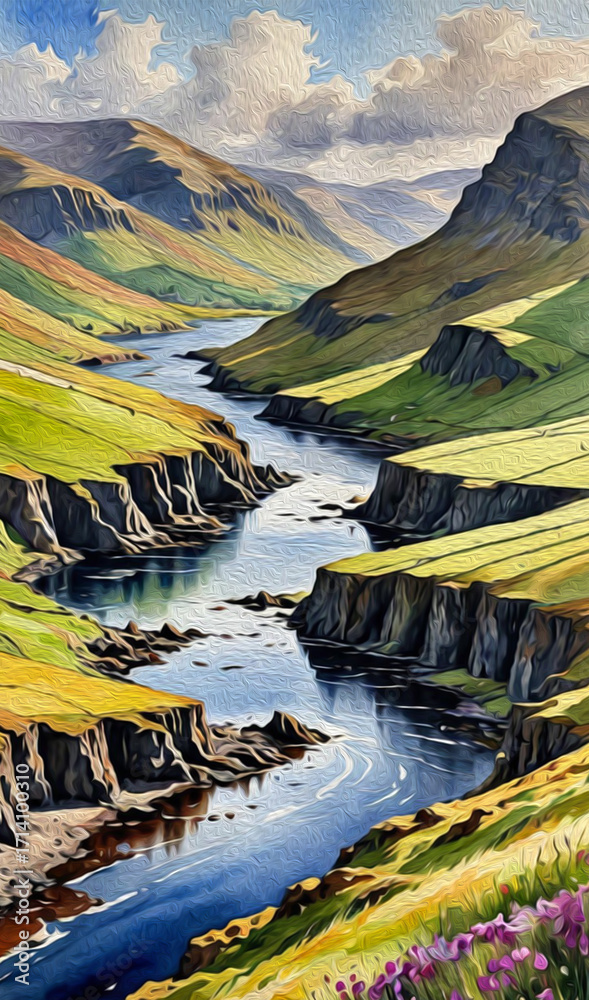 Obraz premium Mountain landscape . Oil painting. Artistic brush strokes.