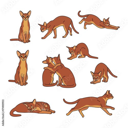 Playful feline collection: A delightful collection of animated cats captures a series of dynamic poses and actions, bringing to life the essence of feline agility and charm.