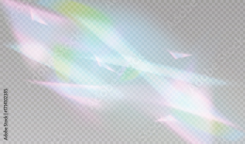 Vector illustration of iridescent holographic gradient background with soft rainbow prism effects on transparent overlay for design template