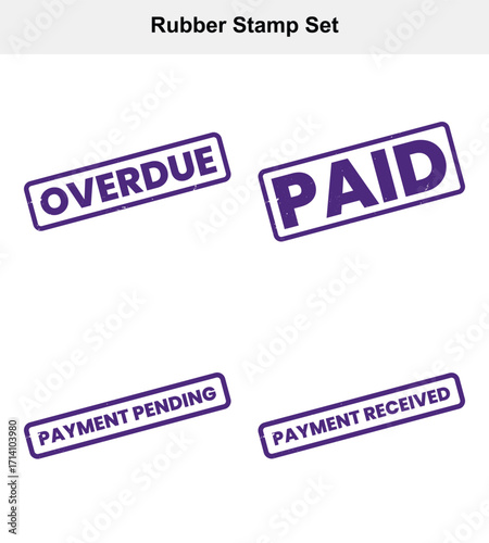 Rubber Stamp Set Featuring Overdue, Paid, Payment Pending, and Received on White