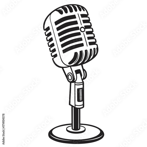Classic Retro Microphone on a Stand with a Round Base vintage audio
