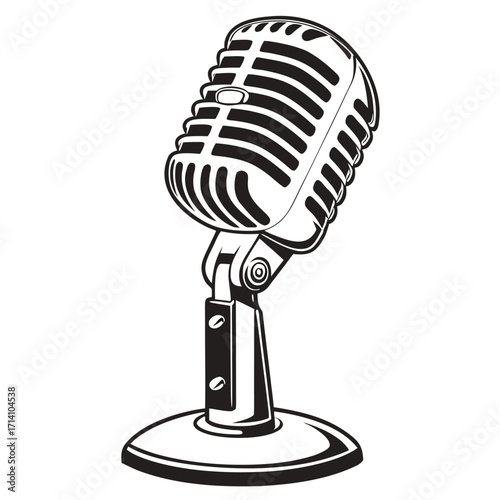 Classic Vintage Microphone on a Round Base in Black and White retro audio