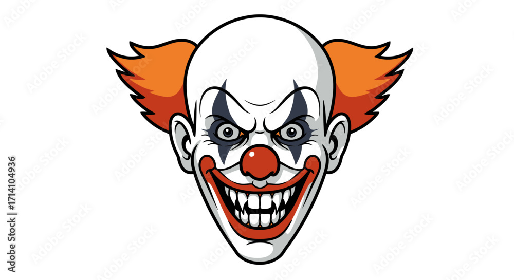 Fototapeta premium A cartoon clown head with orange hair a red nose and a wide grin