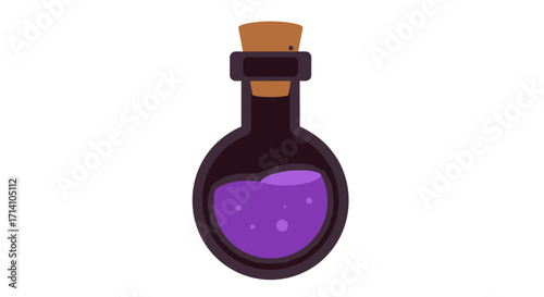 A potion bottle filled with purple liquid and a cork stopper