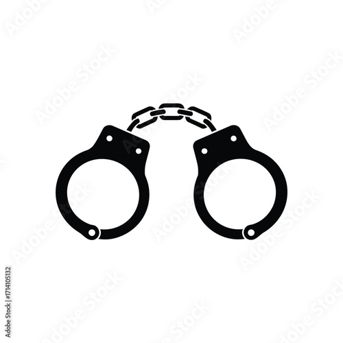 Black silhouette of handcuffs on a white background