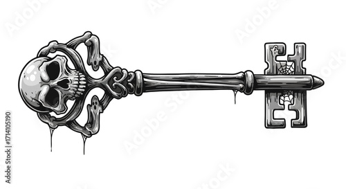 A skull key with bone embellishments webbed wards and dark shading