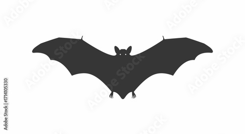 Black silhouette of a bat with wings spread and tiny eyes peering out from the head area