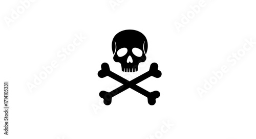 Black skull with crossed bones on a white background