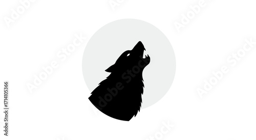 Black wolf silhouette howling against gray full moon