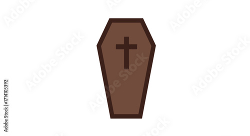 Brown coffin with a dark brown cross on the center