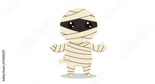 Cartoon mummy with bandages large eyes arms out