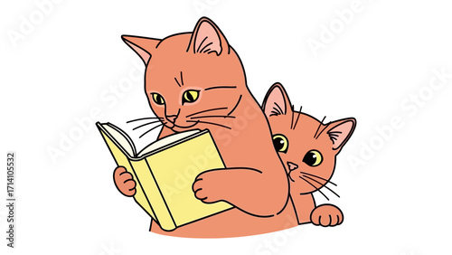 Curious Kittens and the Magic of Reading: A vibrant illustration captures the heartwarming scene of two adorable kittens engrossed in the pages of a book, sparking imagination.