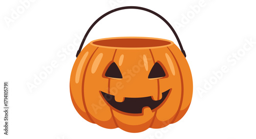Pumpkin candy bucket with a handle and carved smiling face