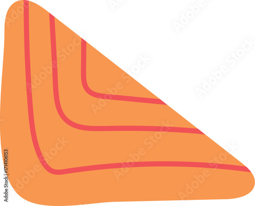 Vibrant orange abstract graphic element with flowing coral red striped pattern and rounded edges.