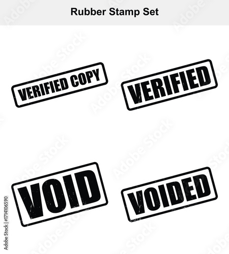 Rubber Stamp Set with Verified Copy, Verified, Void and Voided Texts