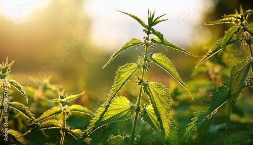 Close Up Of Stinging Nettles Urtica Dioica Leaves And Stems In A Sunny Meadow