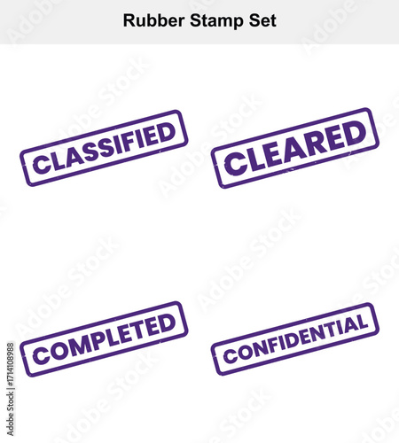 Rubber Stamps Set Featuring Classified Cleared Completed Confidential on White