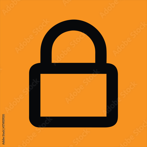 Black Padlock Security Icon on Orange Background