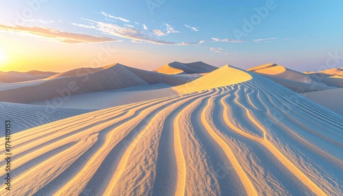 Fototapeta Naklejka Na Ścianę i Meble -  Sunset Over Sandy Dunes in Desert Landscape