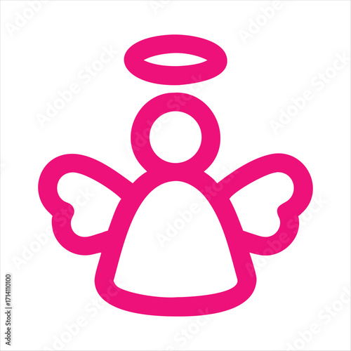 Pink Angel Outline Icon with Halo on White Background