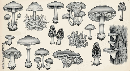 Vintage Botanical Mushroom & Fungi Illustration Chart