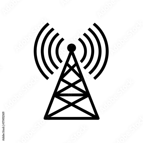 Illustration of a black communication tower with transmission waves on a white background design vector