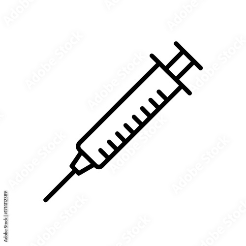 A simple line drawing of a syringe with a plunger and a needle for medical or vaccination purposes