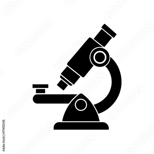 Illustration of a black microscope used for scientific research and laboratory investigations work tool