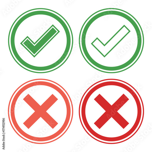 Two green checkmarks and two red crosses within double circles correct