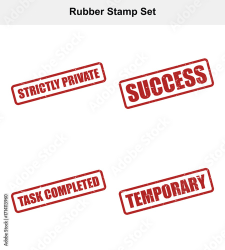 Set of Four Distressed Red Rubber Stamps on White Background Private Success