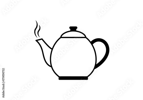 Black and white drawing of a teapot with steam
