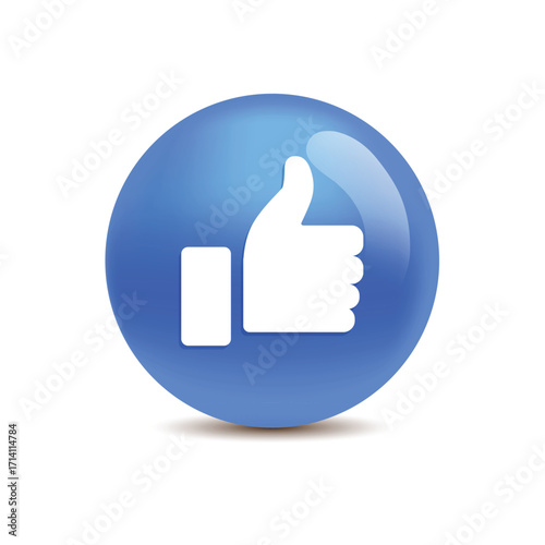 Social Media Thumbs Up Icon: A vibrant blue sphere showcases a universally recognized thumbs up symbol, radiating approval and positive sentiment, symbolizing connection and agreement.