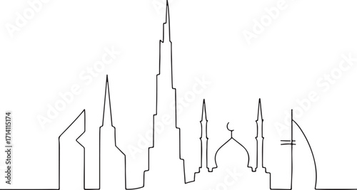 Detailed Dubai skyline vector illustration. 