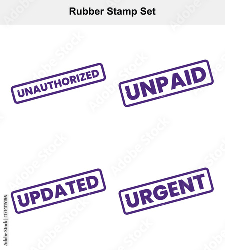 Set of Purple Rubber Stamps with Grunge Textures Isolated on White Background