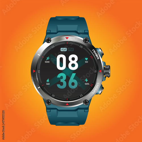 Smartwatch Showcase: A contemporary smartwatch, with its bold design, intricate features, and stylish appeal, resting against a bright background. 