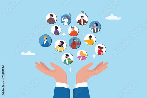 Inclusive, diversity or difference equality, variation at work, gender, religion or age difference, individuality or skin colors work together, businessman leader hold inclusive difference employees.