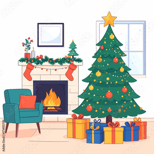 Cozy Christmas Eve Celebration in a Warmly Decorated Living Room