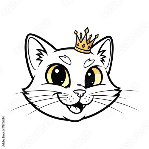 Royal Cat: A charming cartoon cat, regally adorned with a golden crown. This friendly feline radiates joy and embodies the playful spirit of a pampered pet.