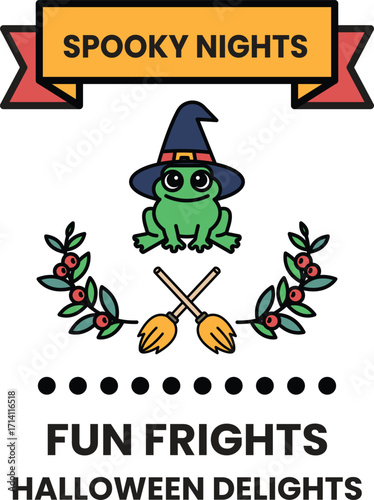 A poster for a Halloween event called "Fun Frights" with a frog on it