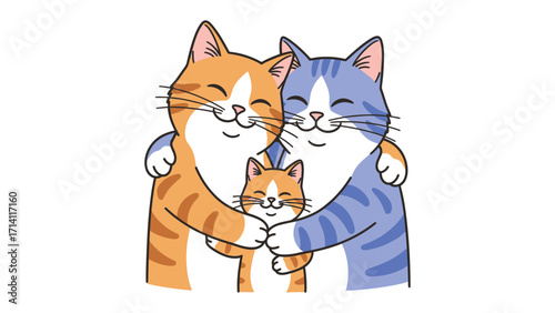 Playful Family: In an adorable illustration, three charming cats in a tender embrace, radiating warmth and affection.