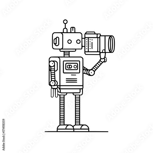 Robot camera photography technology machine automation artificial intelligence robotic futuristic design outline vector
