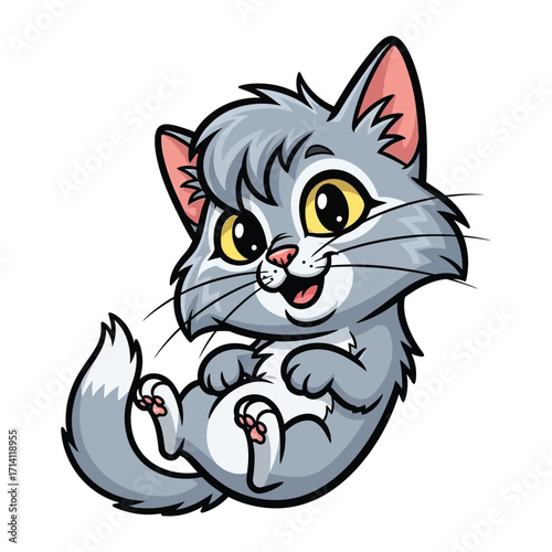 Playful Kitten Illustration: A charming cartoon illustration of a kitten in a delightful playful pose, designed to bring joy, happiness, and a lighthearted atmosphere.
